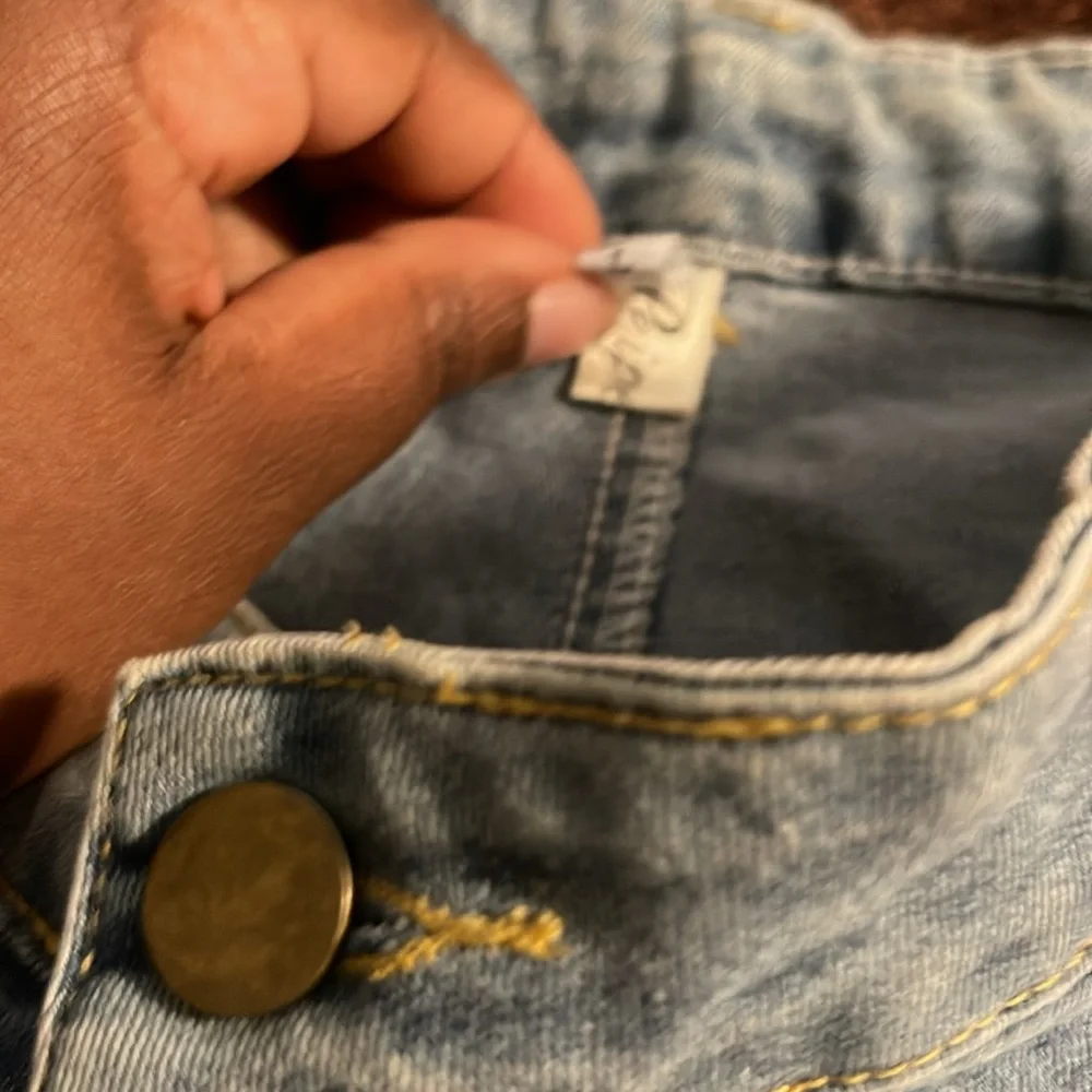 Juniors Denim Skort Size Large Blue Short Tiered Mini Ruffled Bottom - Picture 4 of 8